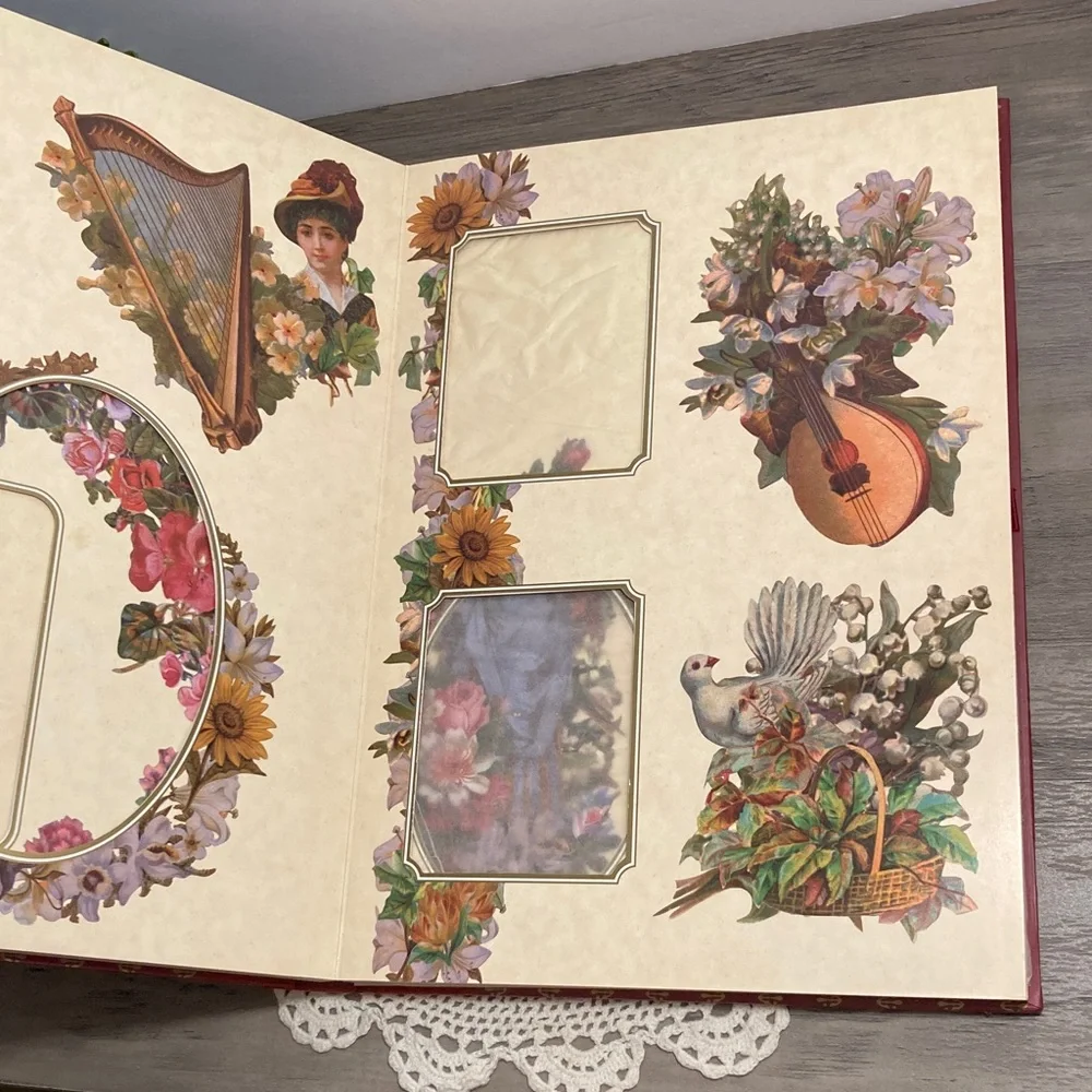 Vintage Victorian Photograph Album  Red Floral Cover